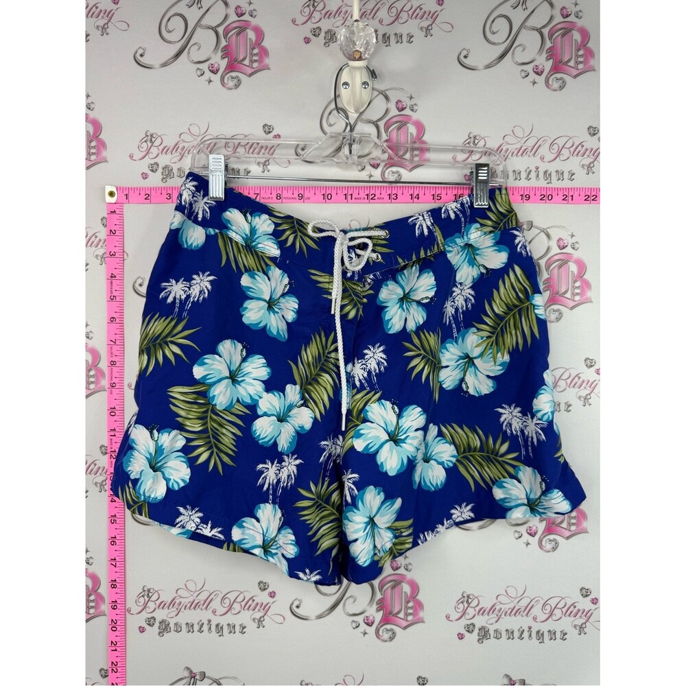Kechika shorts y2k swim beach Hawaii Blue Floral Drawstring Women’s Shorts